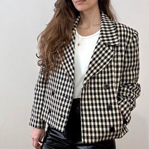 Vintage black and white checkered jacket blazer 6